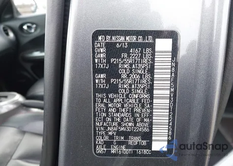 2013 Nissan Juke Sl from USA, damaged, VIN JN8AF5MV3DT224586